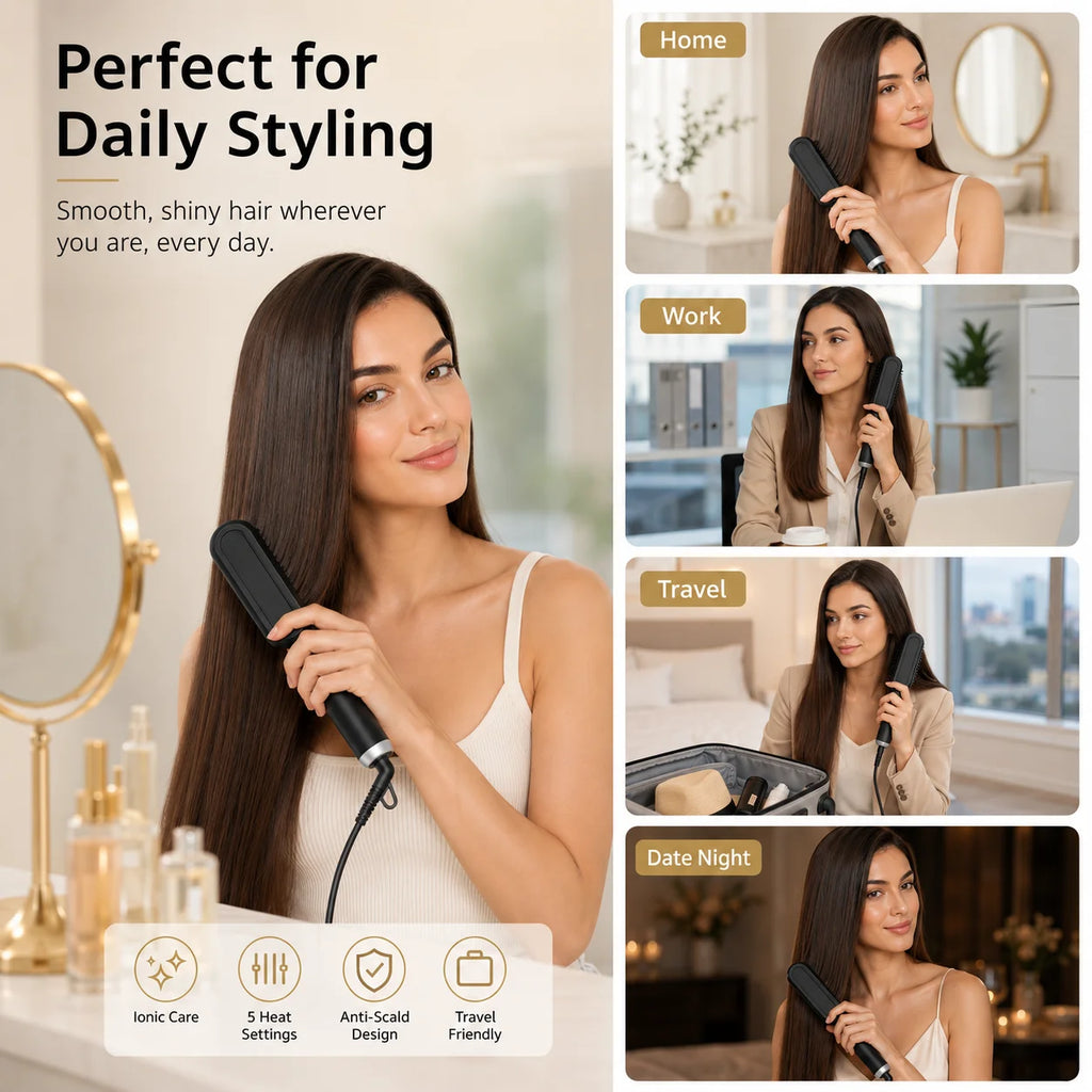 Popular Hair Straightener Brush Wet Dry Use Negative Ion Electric Hot Comb Straightener Banish Frizz Pro Quick Hair Styler Tools