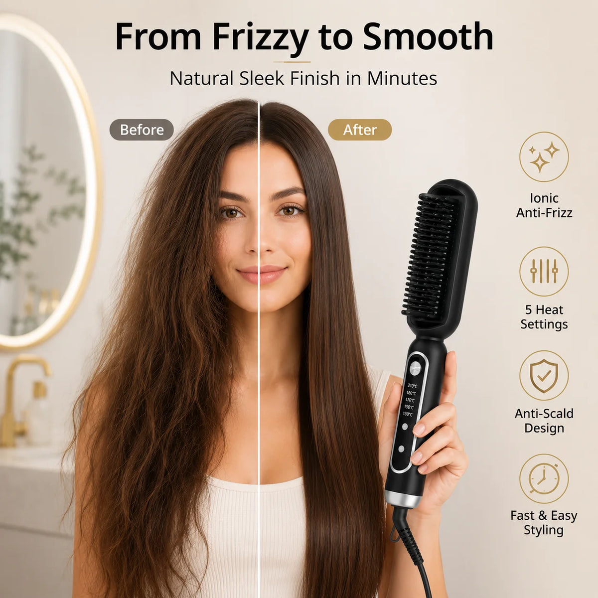 Popular Hair Straightener Brush Wet Dry Use Negative Ion Electric Hot Comb Straightener Banish Frizz Pro Quick Hair Styler Tools
